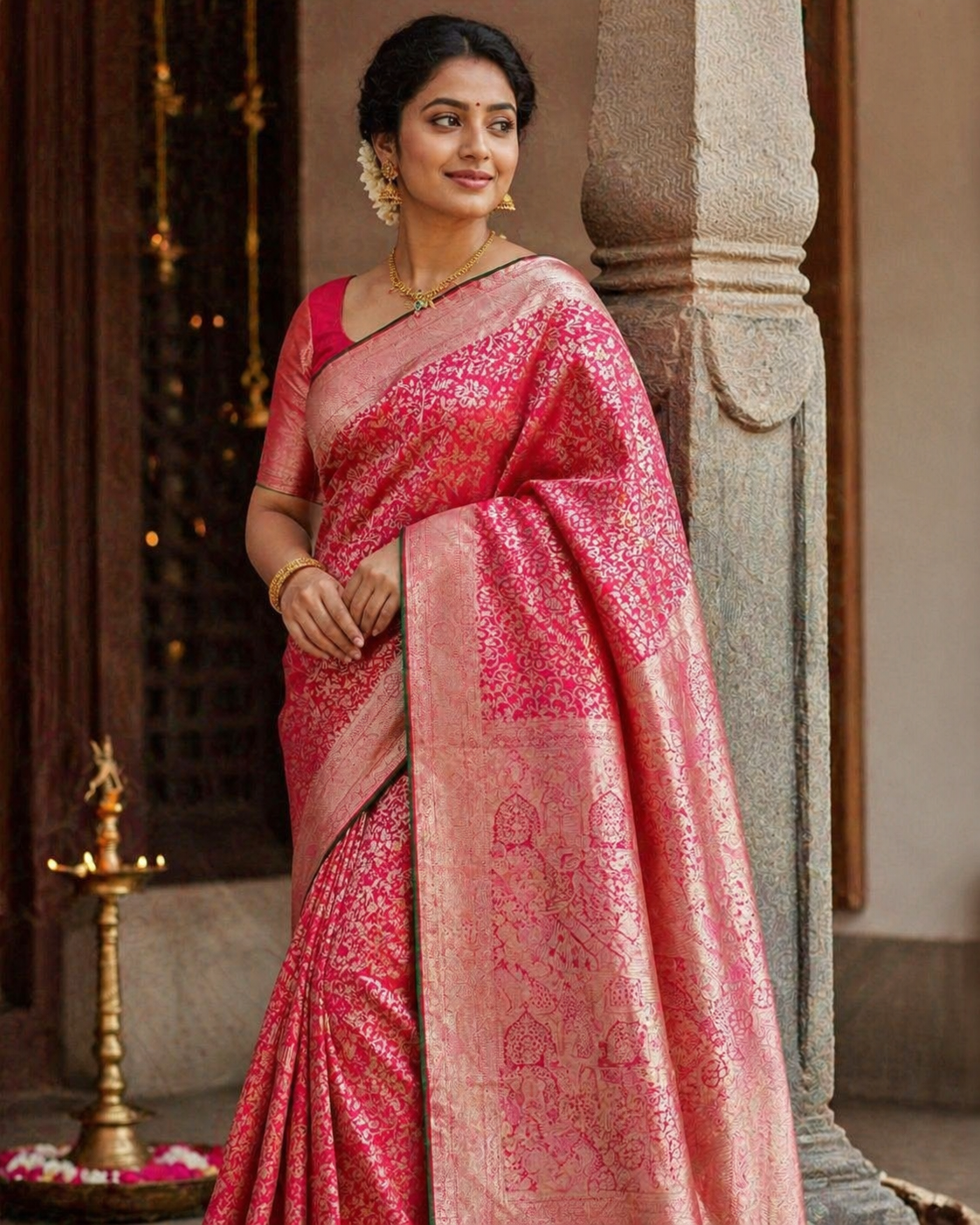 Vermilion Red with Gold Zari Pure Kanchipuram Silk Saree
